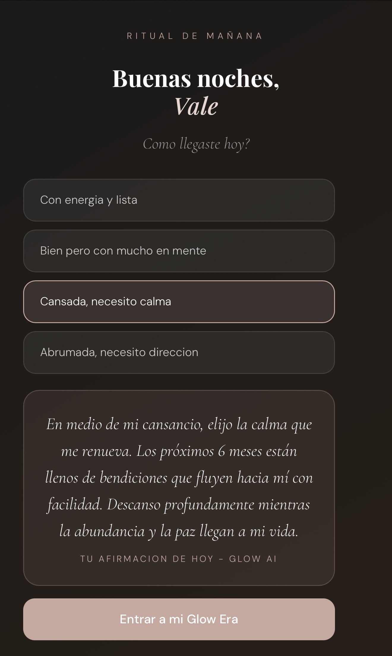 Glow Up With IA, ritual y afirmación del día