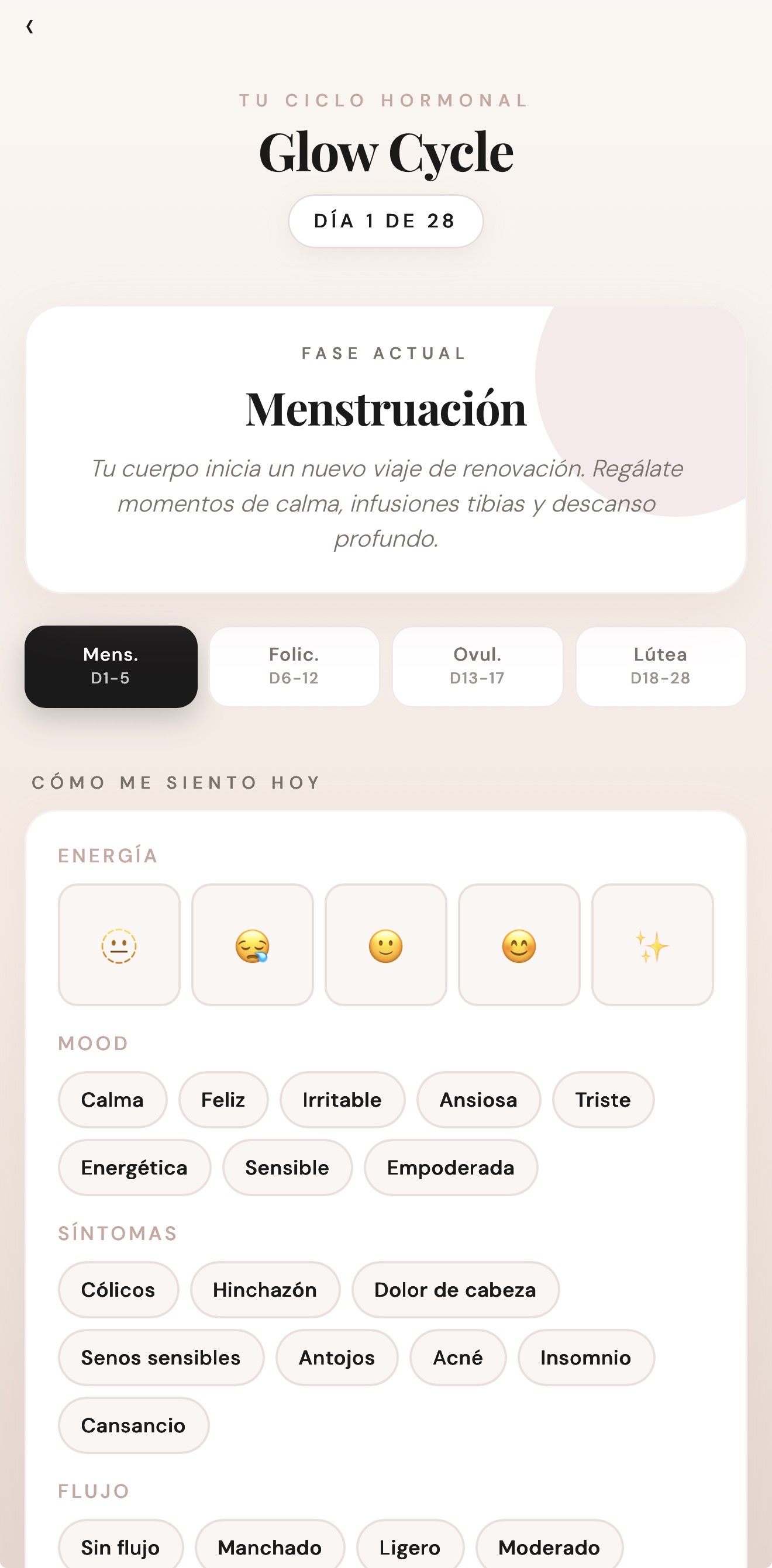 Glow Up With IA, tracker hormonal Glow Cycle