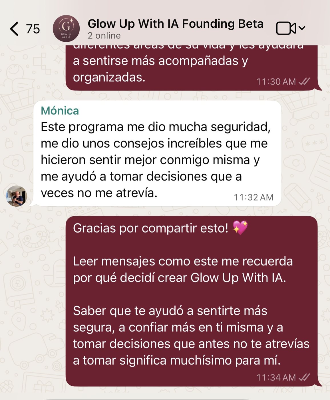 Reseña real de Mónica sobre Glow Up With IA